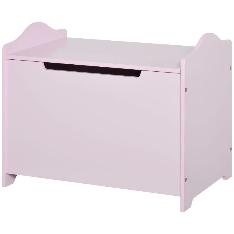 HOMCOM Wooden Kids Toy Box Children Storage Organizer Chest Safety Hinge Playroom Furniture Pink