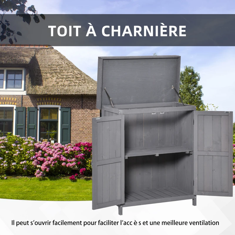 Outsunny Armoire de Jardin sur Pied Double Porte étagère et Toit bitumé relevable dim. 74L x 43l x 88H cm Bois Massif de Sapin(m-5)
