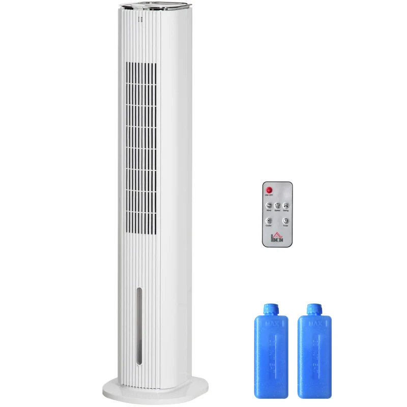 HOMCOM Rafraîchisseur d'air/ventilateur colonne/humidificateur/purificateur 4 en 1 - oscillant - timer, 3 modes, 3 vitesses - télécommande réservoir 5L avec 4 blocs réfrigérants