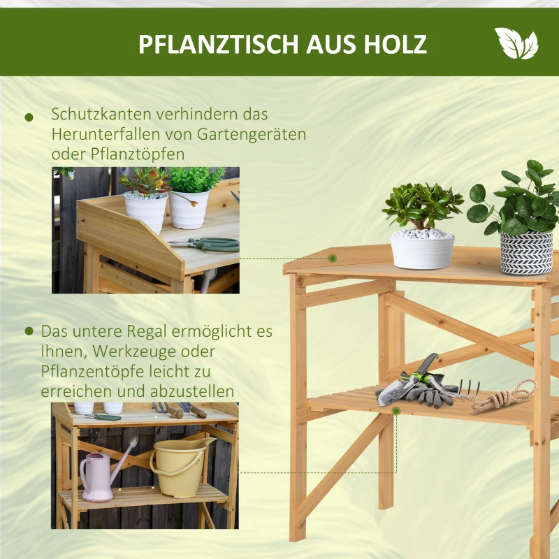 Outsunny Pflanztisch mit Ablagefläche Blumentisch Gärtnertisch Garten Holz Hellbraun 80 x 40 x 84 cm