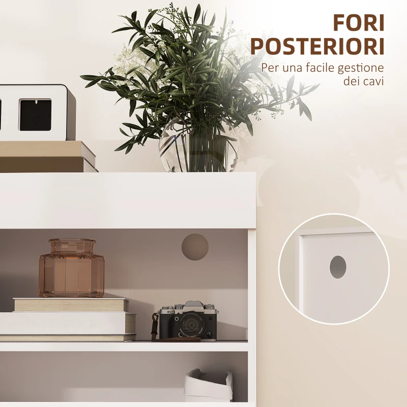 HOMCOM Credenza Moderna Bassa con Ante Ammortizzate e Apertura a Pressione, Ripiani Regolabili, Bianco