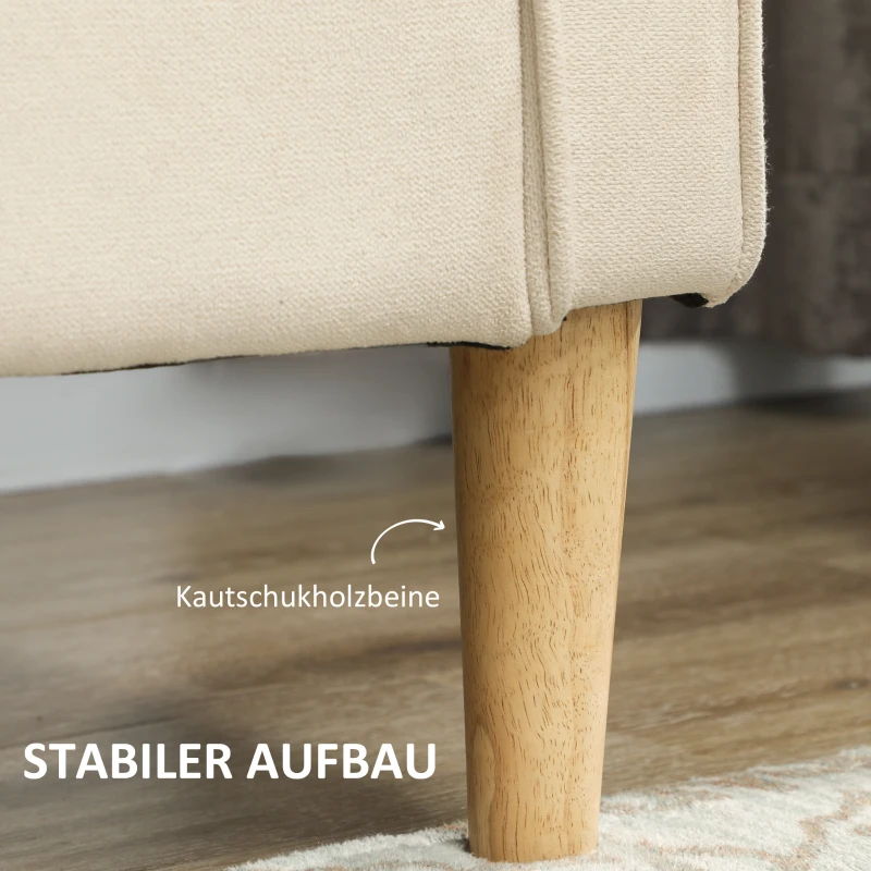 HOMCOM 3-Sitzer Sofa mit Stauraum, Knopfheftung, Polstercouch, 166,5 x 62 x 82 cm, Cremeweiß