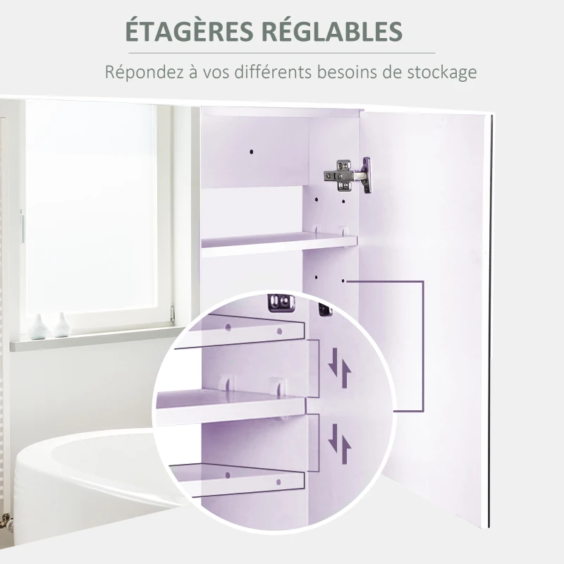 HOMCOM Armoire murale salle de bain avec miroir, 80 x 15 x 60 cm, meuble salle de bain, armoire de toilette avec double portes et étagères réglables, blanc