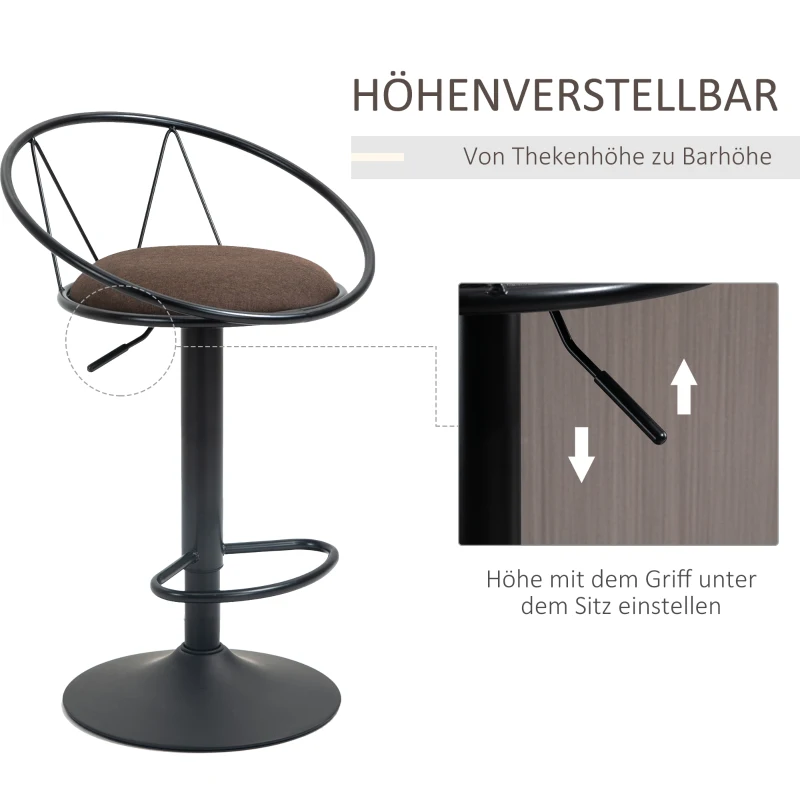 HOMCOM 2er-Set Barhocker Drehstühle Barstühle Arbeitshocker Bürohocker Höheverstellbar 360° schwenkbar mit rutschfesten Gummipuffer Leinen Metall Schwarz 51x 46 x 78-100 cm