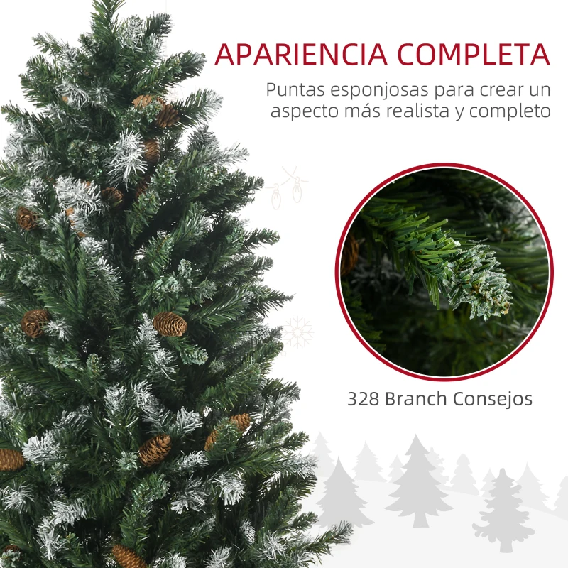 HOMCOM Árbol de Navidad Artificial 120 cm Árbol de Navidad Nevado con 328 Ramas y Soporte Metálico Decoración Navideña Verde