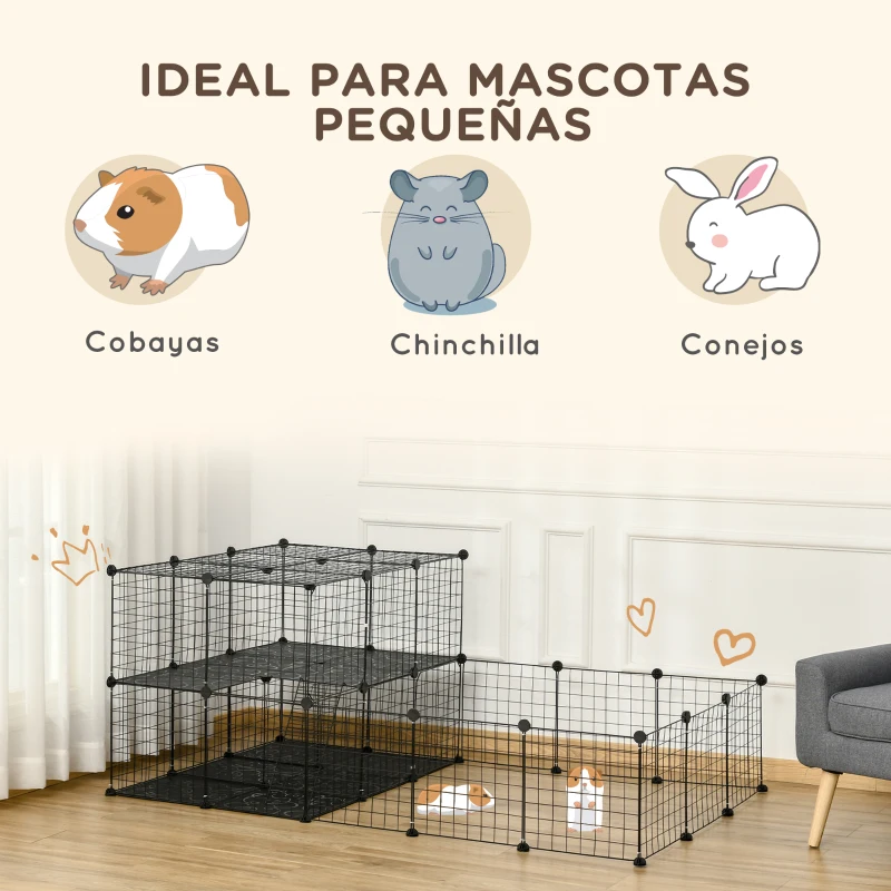 PawHut Recinto Modular para Roedores con Amplio Espacio Fácil Montaje y Estructura Resistente de Acero y Resina PP 175x105x70cm