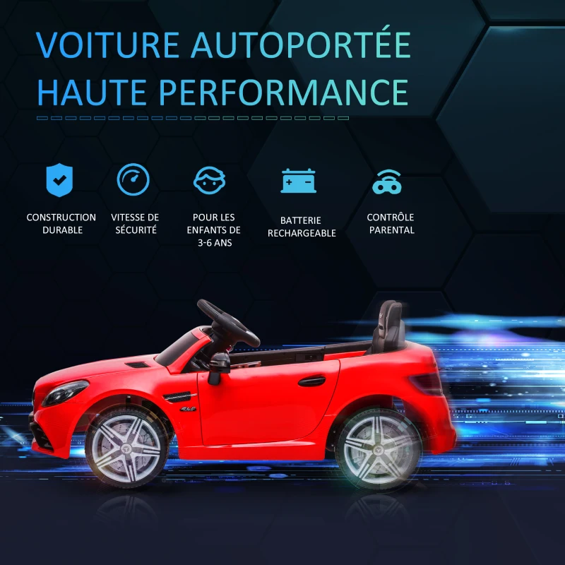 AIYAPLAY Voiture électrique enfants licence Mercedes SLC 300 12V V. Max. 5 Km/h effets sonores lumineux télécommande rouge(m-4)