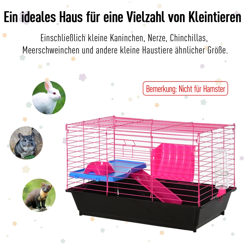 PawHut Kleintierkäfig, Tierkäfig, Nagerkäfig, Starter-Set mit allem Zubehör, Stahl+PP, Schwarz, 72 x 44 x 47 cm