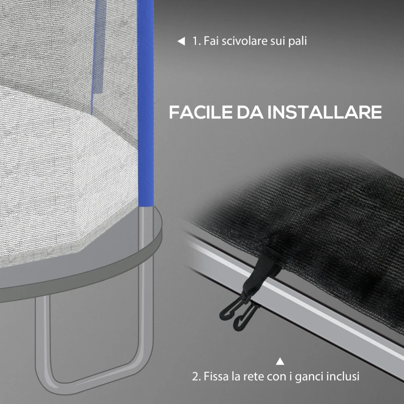 SPORTNOW Rete di Protezione per Trampolini a 6 Pali con Ingresso con Cerniera, in PE, Ø305x180 cm, Nero e Blu