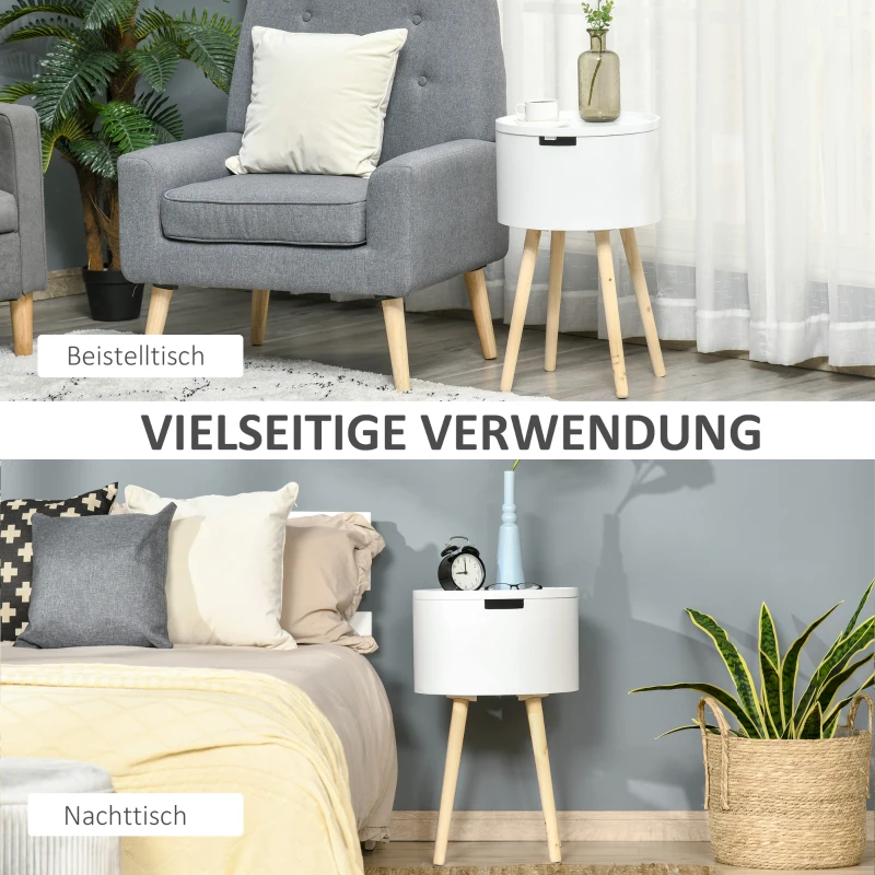 HOMCOM Beistelltisch rund mit skandinavischem Design Couchtisch Nachttisch mit Tablett für Büro Wohnzimmer Schlafzimmer MDF Kiefernholz Weiß+Natur 38 x 38 x 63 cm