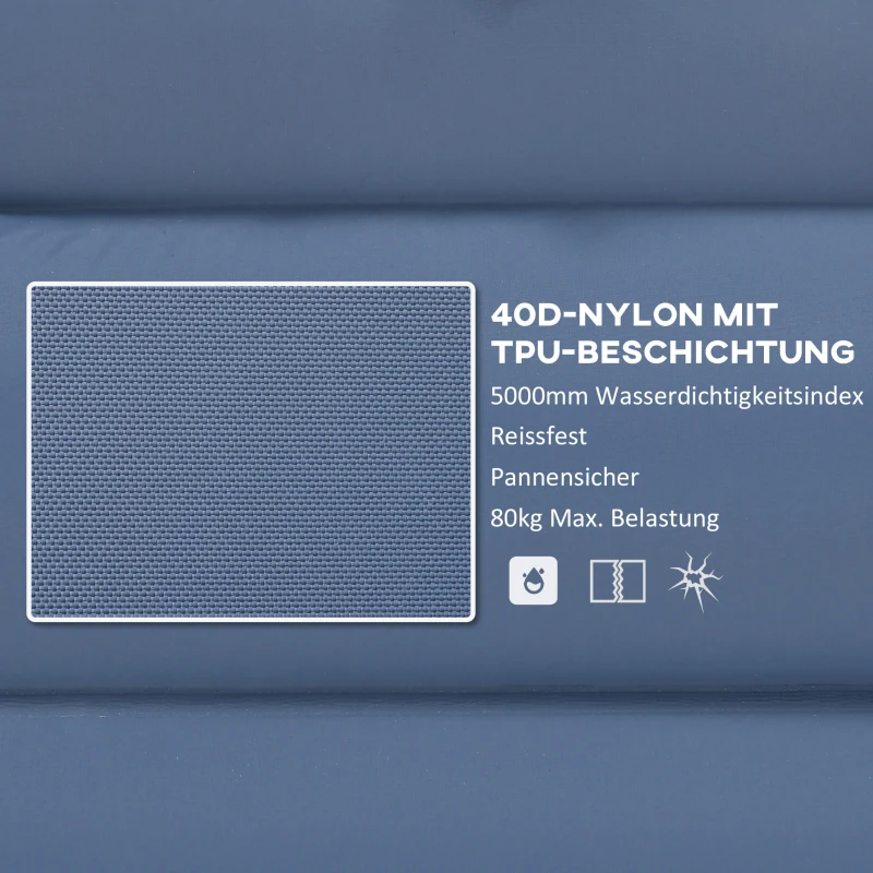 Outsunny Luftmatratze, Campingmatte, wasserabweisend, reißfest, mit Fußpumpe, Nylon, 200L x 60B x 10H cm, Blau