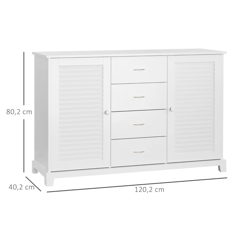 HOMCOM Sideboard Schrank Dielenschrank Badschrank Kommode Lamellentür Weiß 120,2x40,2x80,2cm