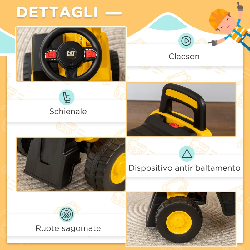 HOMCOM Ruspa Giocattolo per Bimbi da 1-3 Anni con Escavatore e Contenitore, Senza Batteria, Giallo
