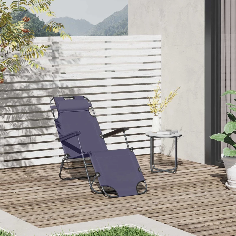 Outsunny Sonnenliege mit Kissen, Klappbare Strandliege mit 2-Fach verstellbare Rückenlehne Gartenliege, 2-in-1 Relaxliege, Metall + Oxfordstoff, Grau 135 x 60 x 89 cm