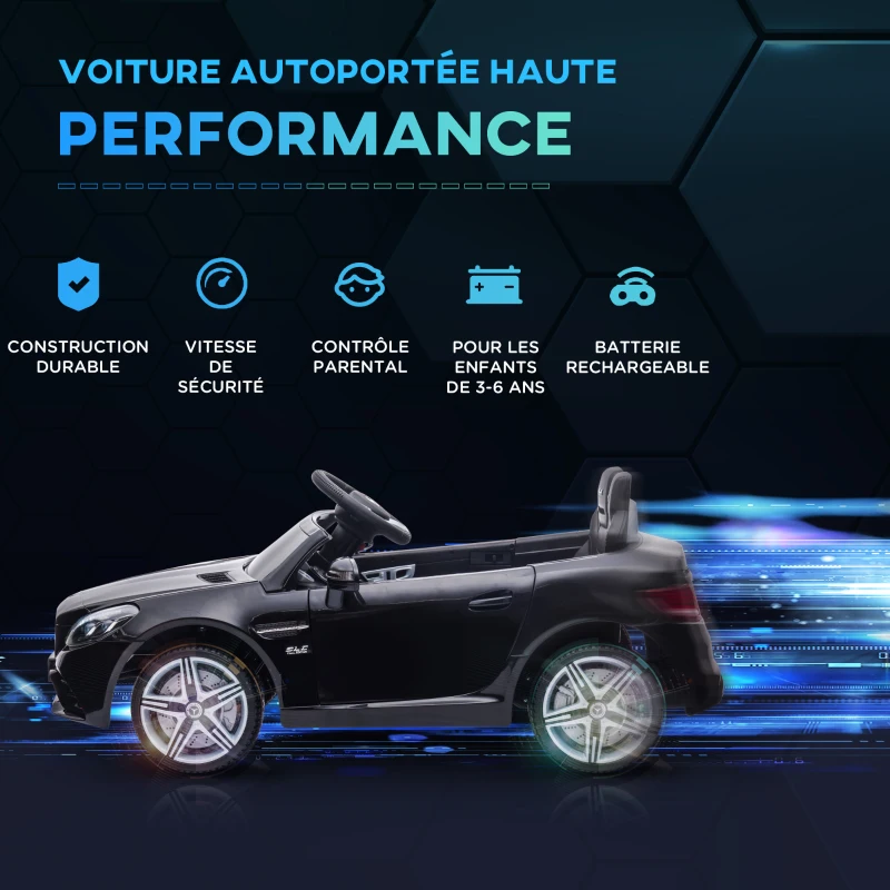 AIYAPLAY Voiture électrique enfants licence Mercedes SLC 300 12V V. Max. 5 Km/h effets sonores lumineux télécommande noir(m-4)