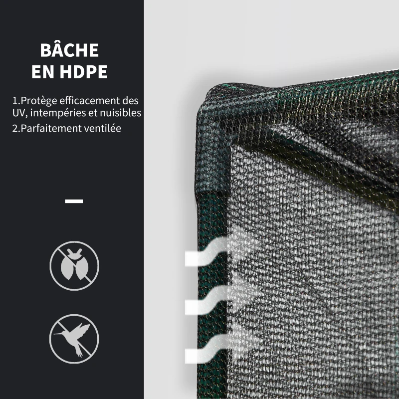 Outsunny Serre de Jardin Serre à tomates Filet Protection Solaire Anti-UV ombrage 50-60% 2 Portes zippées enroulables Acier HDPE Vert foncé Noir