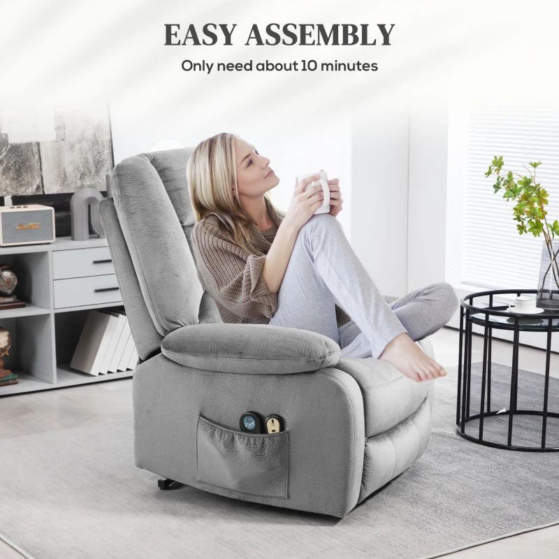 HOMCOM Velvet-Feel Electric Lift-and-Recline Massage Armchair, with Remote - Grey