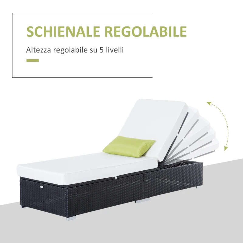 Outsunny Lettino Prendisole da Giardino , Sdraio da Piscina di Lusso in PE Rattan e Alluminio con Cuscino, 195x68x31 cm