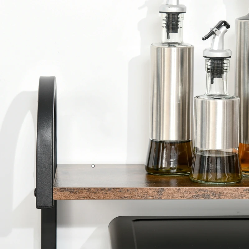 HOMCOM Mobiletto per Microonde a 4 Ripiani e 4 Ganci, Mobile Cucina in Acciaio e Legno 60x40x125cm, Marrone Rustico