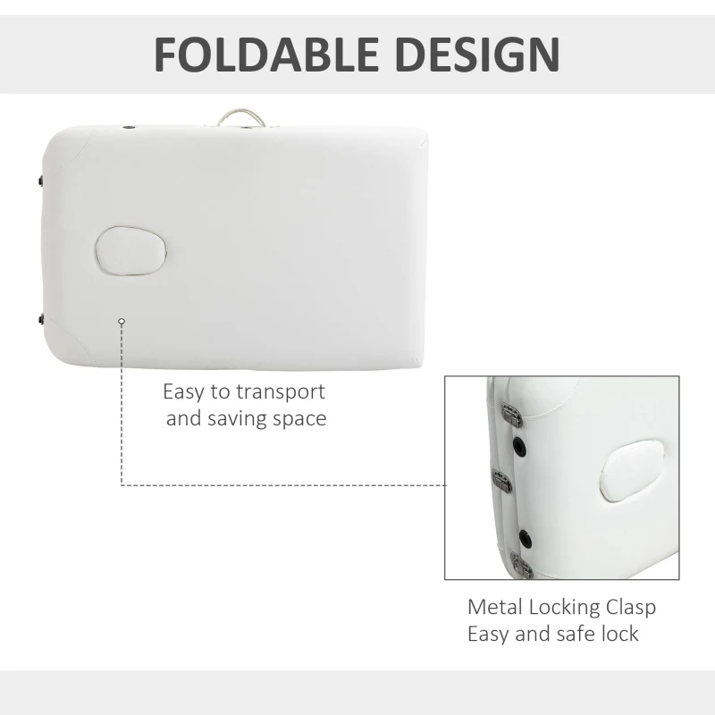 HOMCOM Foldable Massage Bed Portable Table, 3-Section Aluminium Foldable Beauty Couch, Professional Salon Spa Table with Headrest Support and Carry Bag, 81 cm Width, White