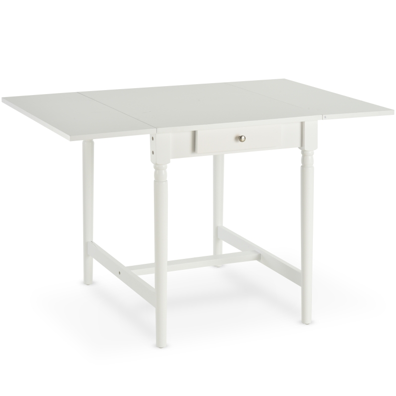 HOMCOM Table à manger 4 personnes avec rallonges dim. 115L x 78l x 76H cm tiroir intégré MDF pin blanc