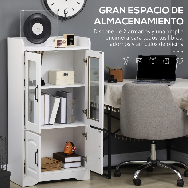 HOMCOM Vitrina de Salón Estantería Librería con Puertas de Vidrio Estante Ajustable Bisagras de Cierre Suave 60x30x116cm Blanco