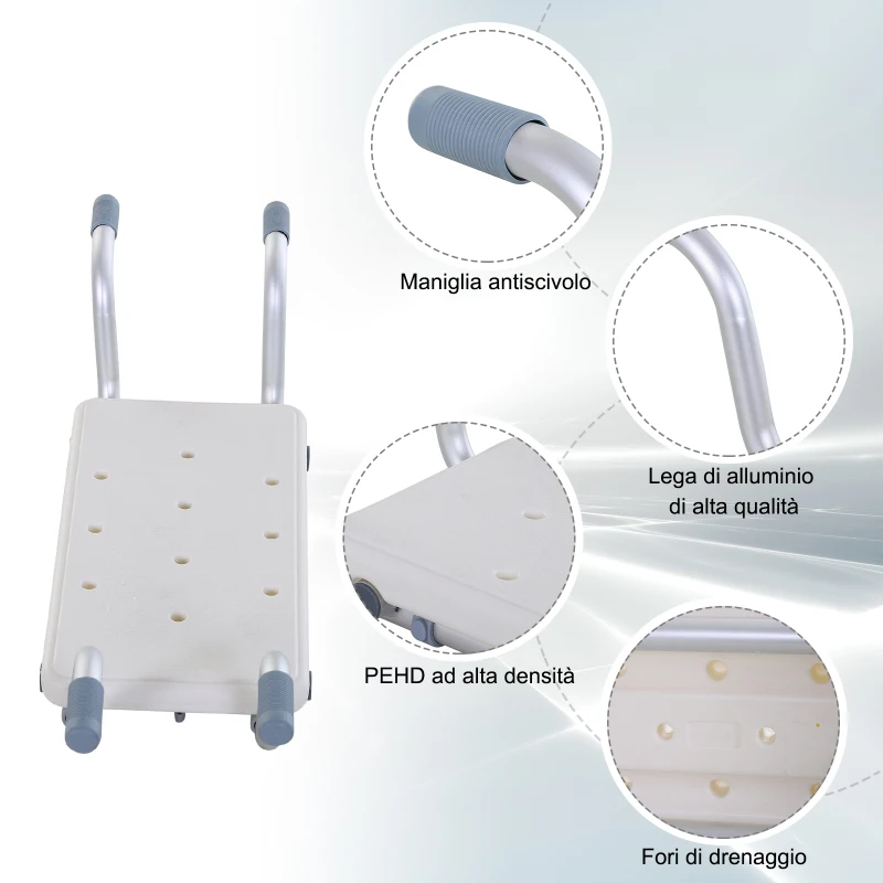 HOMCOM Sedile per Vasca in Lega di Alluminio e Plastica, Sgabello per Vasca da Bagno Larghezza Regolabile 73-83cm, Max. Carico 150kg