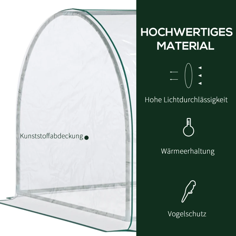 Outsunny Gewächshaus, Treibhaus mit Tür, Frühbeet, Pflanzenhaus, Pflanzenaufzucht, Stahl, Kunststoff, 250 x 100 x 80 cm, Grün