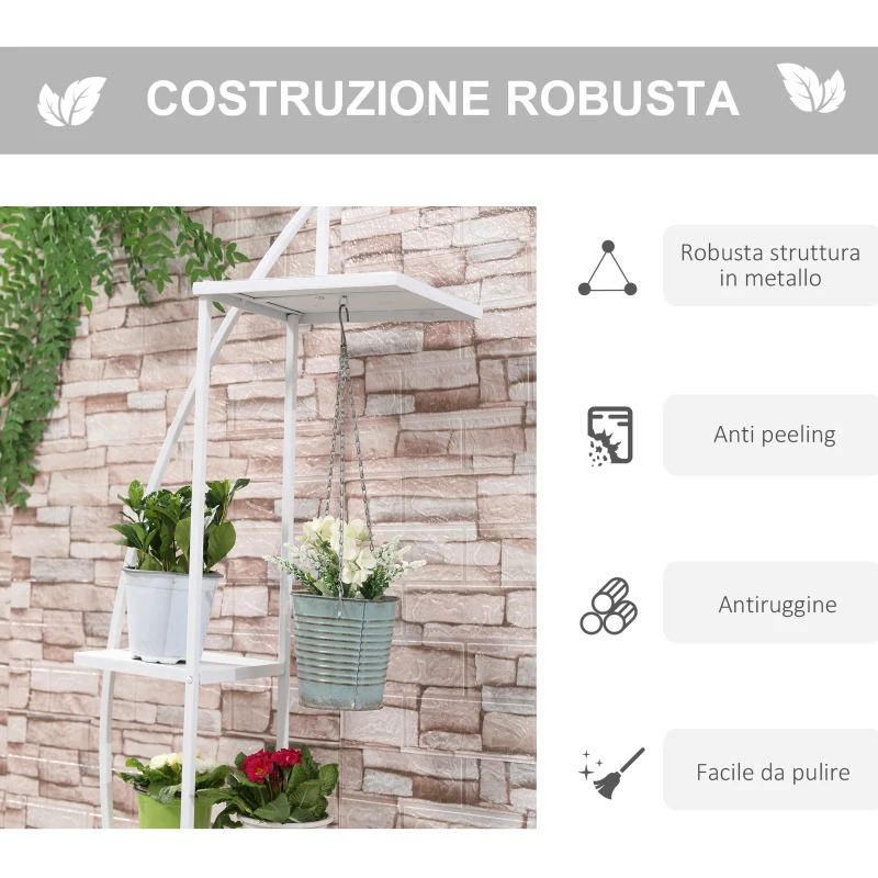 Outsunny Fioriera in Metallo a 5 Ripiani, 2 Pezzi, per Interni ed Esterni, 53x33x154cm, Bianco