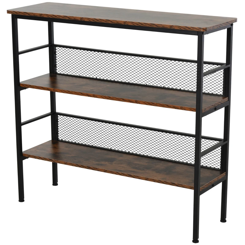 HOMCOM Standregal im Industrie-Design, 3-stufiges Lagerregal, Aktenregal, Küchenregal, Spanplatte, Braun+Schwarz, 100 x 32 x 92 cm