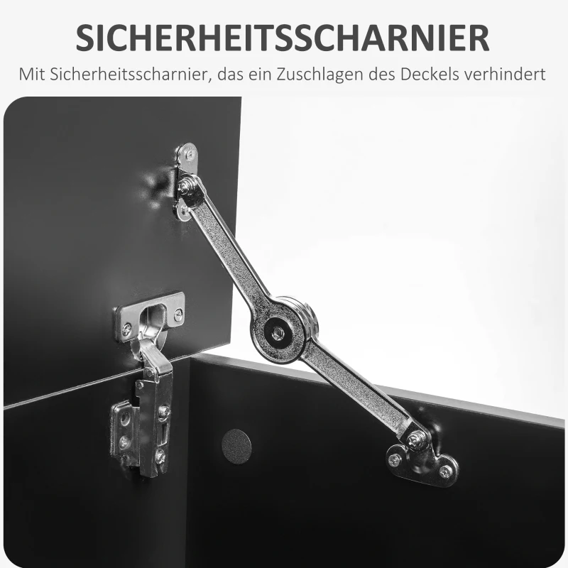 HOMCOM Truhe Aufbewahrungsbox Sitztruhe mit Stauraum Sicherheitsscharniere Holzkiste mit klappbarem Deckel für Wohnzimmer, Schlafzimmer, Spanplatte Schwarz 100 x 40 x 40cm