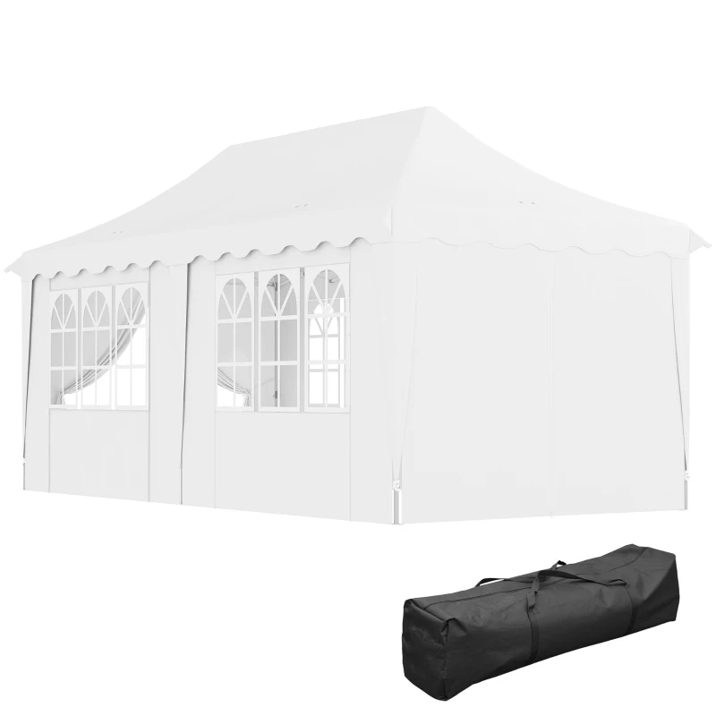 Outsunny 3 x 6m Pop Up Gazebo with Sides, UPF50+ Height Adjustable Marquee Party Tent, Wedding Canopy, Instant Event Shelter with Carry Bag and Sand Bags for Garden, White