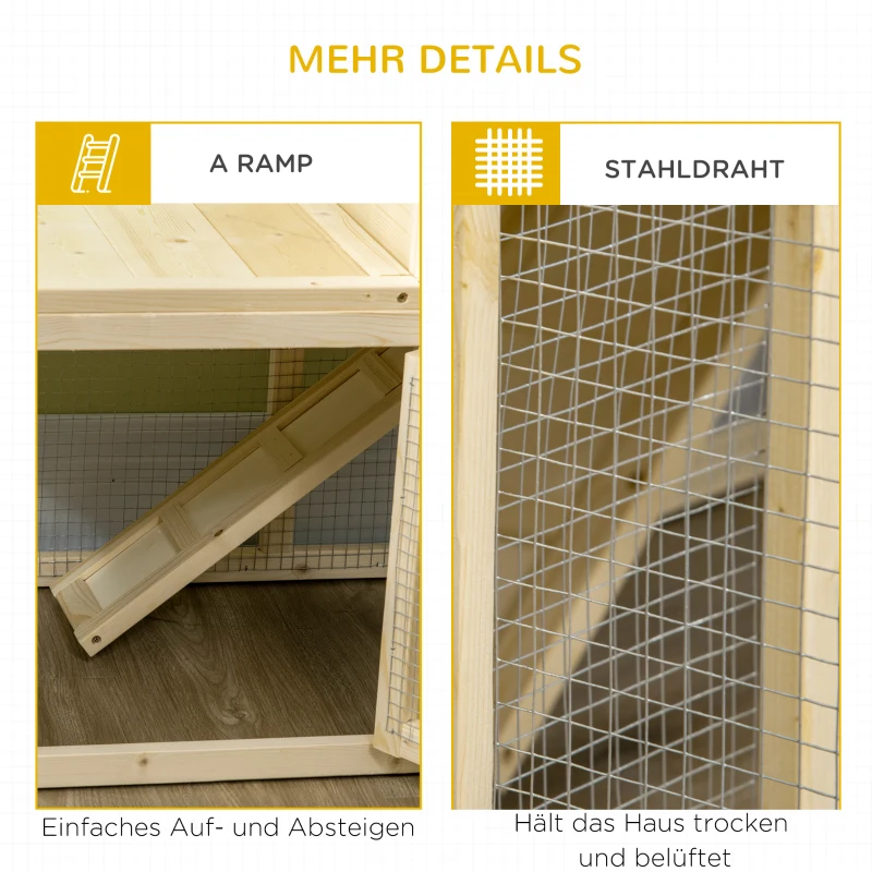 PawHut Kaninchenstall, 1 Rampe, 1 Nistkasten, 1 Bodenwanne, 151,5 x 106 x 97 cm