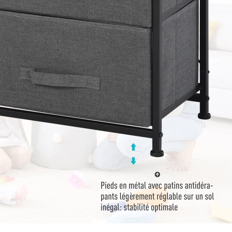 HOMCOM Commode en Tissu Meuble de Rangement 4 tiroirs chiffonnier dim. 45L x 30l x 92H cm Cadre en métal gris
