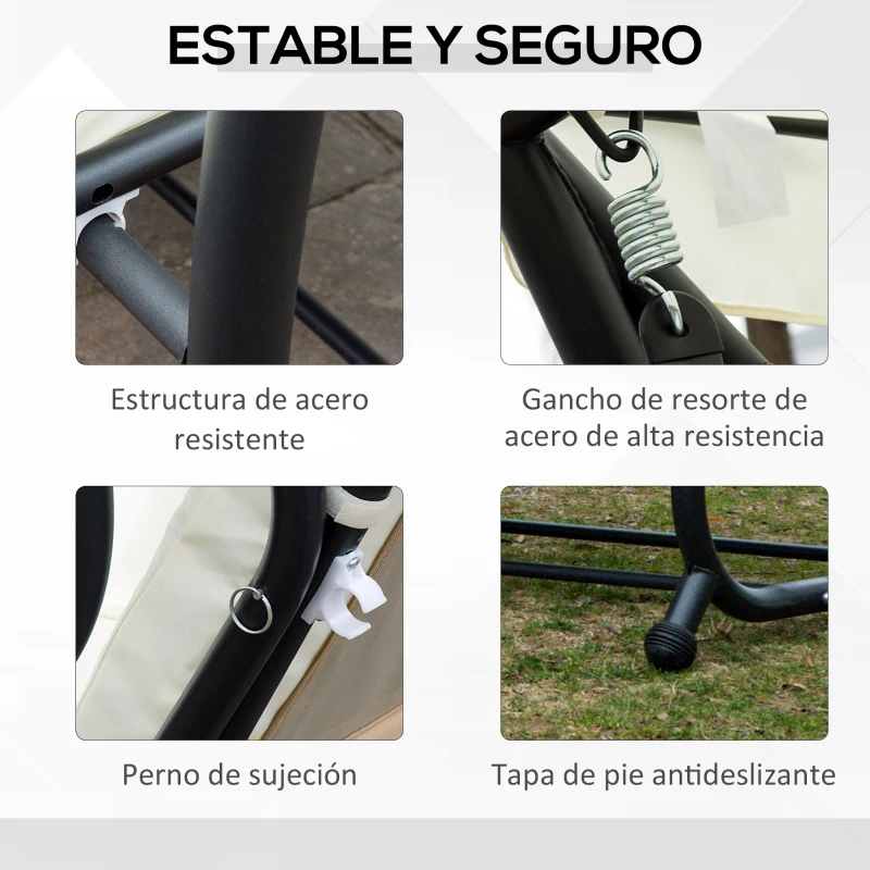 Outsunny Columpio Balancín Jardín 3 Plazas Convertible en Cama Techo Parasol Regulable Bandeja para Bebida Terrza Balcón Exterior Carga máx. 340kg Acero 200x120x164cm Beige