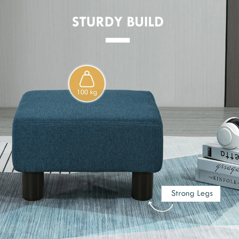 HOMCOM Linen Fabric Footstool Footrest, Small Foot Rest, Rectangle Sofa Stool for Bedroom Living Room, Dark Blue