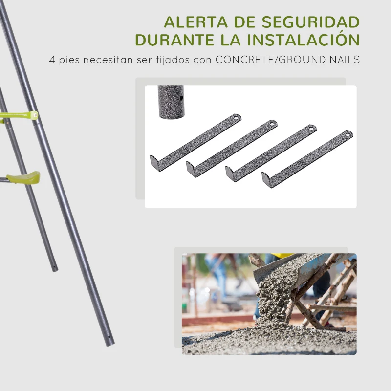 HOMCOM 3 en 1 Columpio de Metal para Niños +3 Años con Columpio Balancín y Escalera de Escalada 295x138x175 cm Verde y Gris