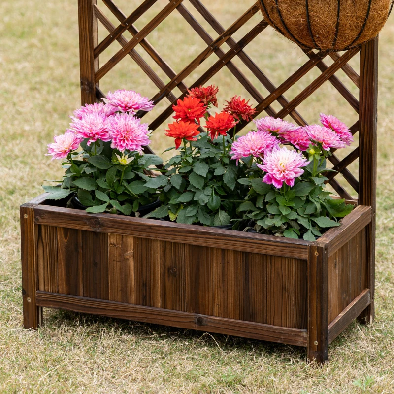 Outsunny Jardinière avec Treillis - bac à Fleurs - jardinière sur Pied - dim. 60L x 30l x 122H cm Bois Sapin traité carbonisation