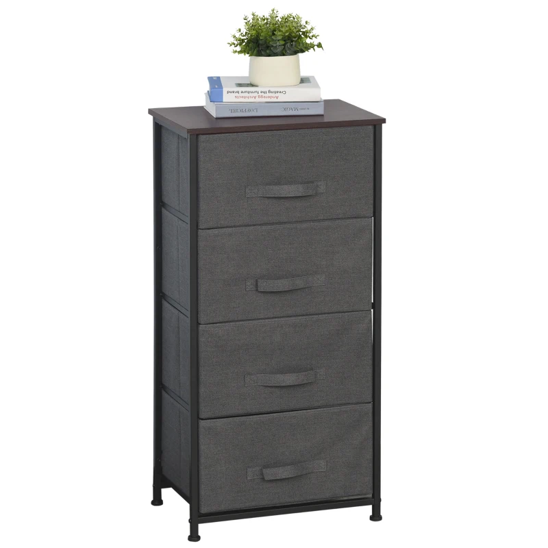HOMCOM Commode en Tissu Meuble de Rangement 4 tiroirs chiffonnier dim. 45L x 30l x 92H cm Cadre en métal gris