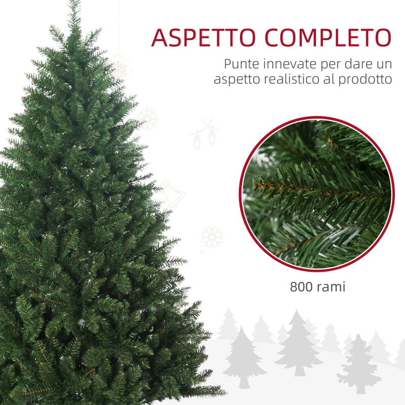 HOMCOM Albero di Natale Artificiale 180cm con 800 Rami e Base in Metallo, Verde