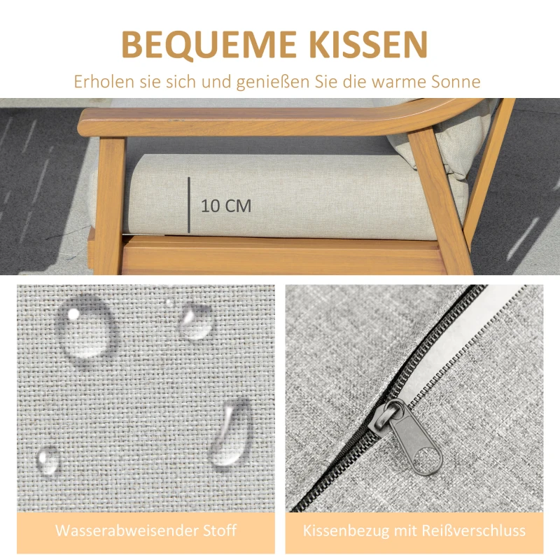 Outsunny Gartenmöbel Set für 3 Personen mit Chaiselongue Doppelsofa Tisch Natur