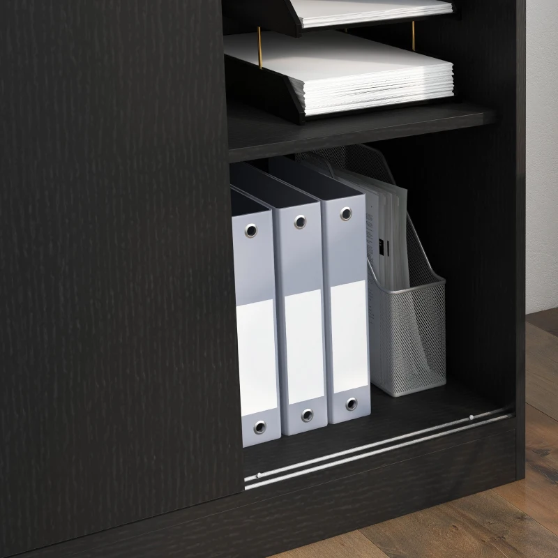 HOMCOM Armadietto da Ufficio a 3 Ripiani con 2 Chiavi di Sicurezza e Ante Scorrevoli, 80x40x120 cm, Nero