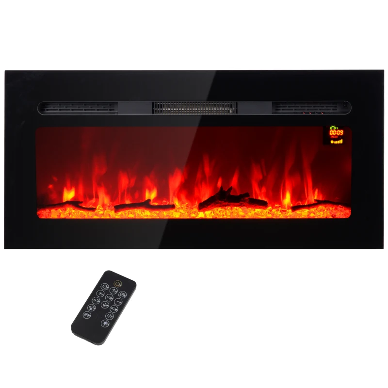 HOMCOM Camino Elettrico 1800W Regolabile con Telecomando, in Acciaio e Vetro Temperato, 91.4x15.8x45 cm, Nero