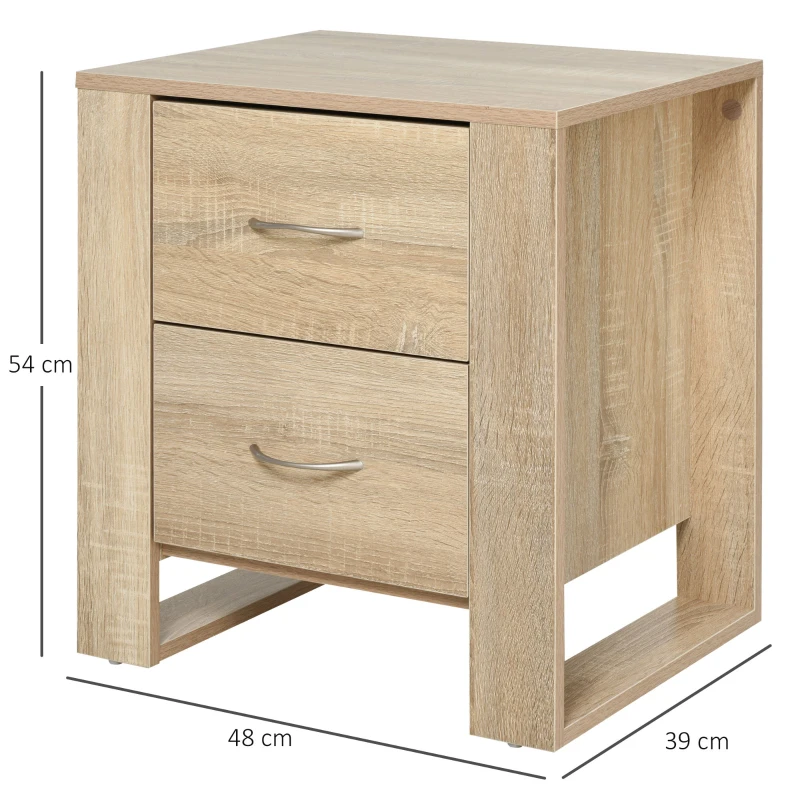 HOMCOM Mesita de Noche Mesilla de Noche con Cajones y Estilo Moderno Mesa Auxiliar para Dormitorio Salón 48x39x54 cm Natural