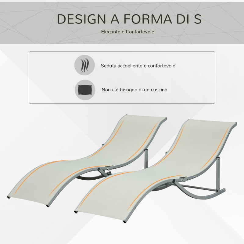 Outsunny Set 2 Sdraio da Giardino Pieghevoli, Lettino Prendisole in Alluminio e Textilene, 61x165x63 cm