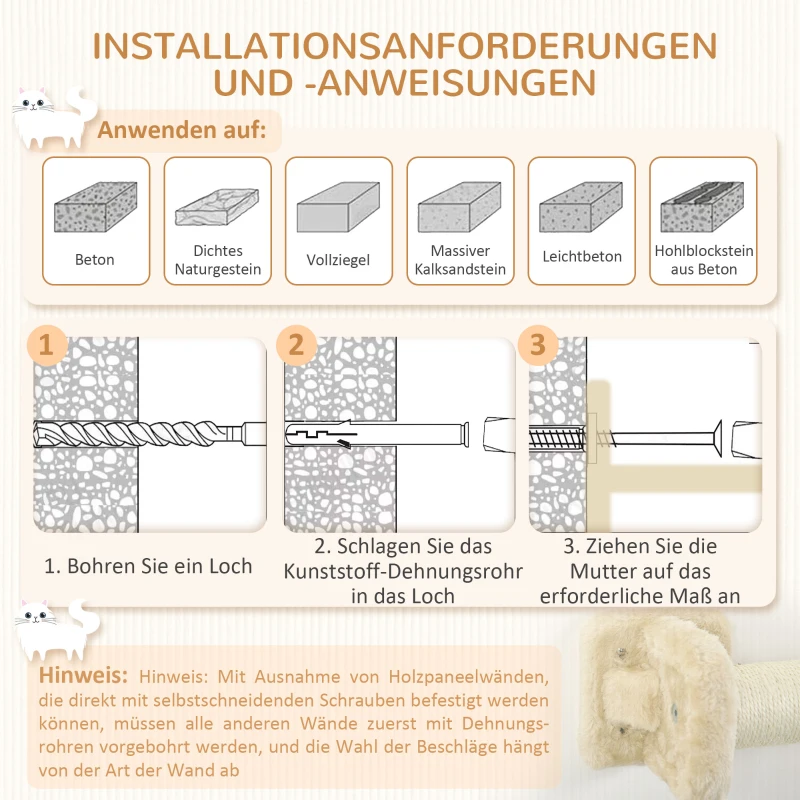 PawHut Katzentreppe, 4-tlg. Set, 2 Stufen mit Kratzflächen, Sitzplattform mit Plüschbezug, Kratzbrett, beige