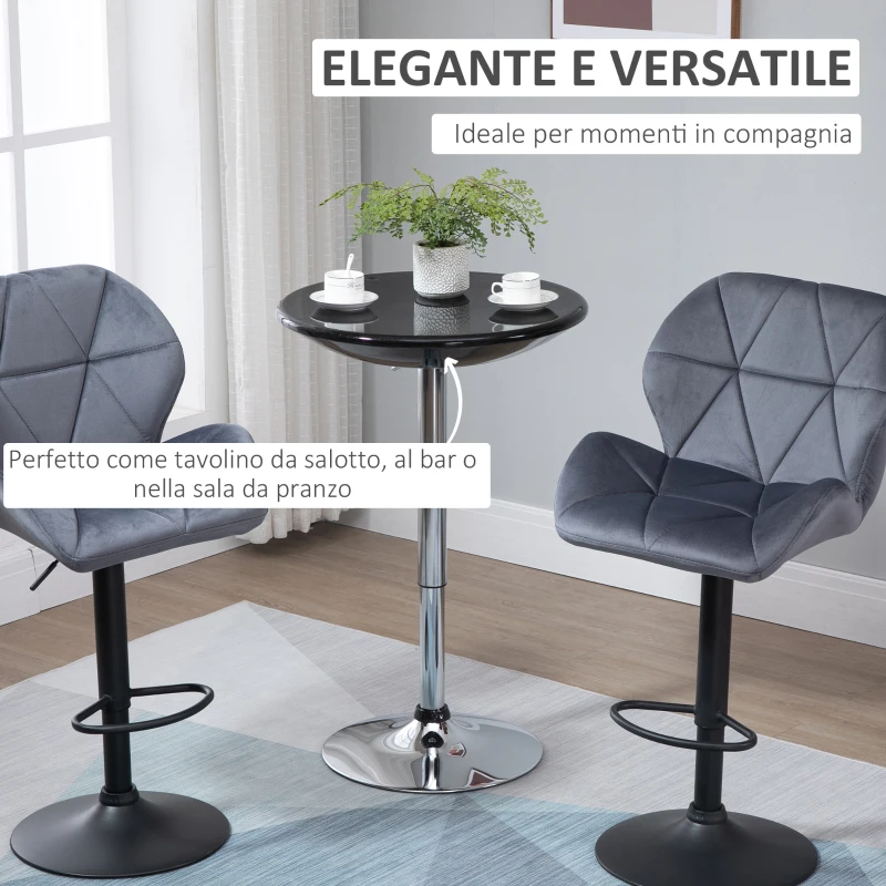 HOMCOM Tavolo Rotondo da Bar con Piano Girevole, Altezza Regolabile con Leva a Gas e Base in Acciaio, Φ61x76-97cm, Nero