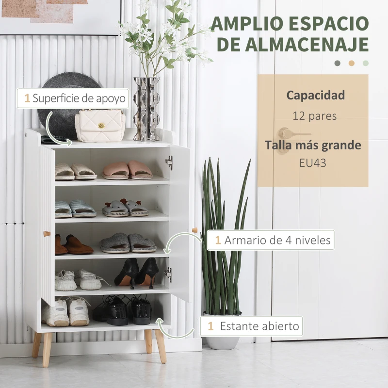 HOMCOM Mueble Zapatero con 2 Puertas Armario de Zapatos para 15 Pares de Zapatos para Pasillo Entrada 60x33x100cm Blanco