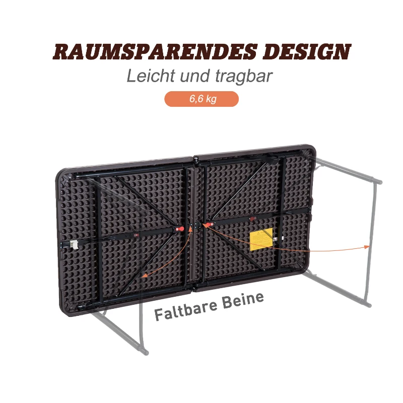 Outsunny Klapptisch, Faltbarer Campingtisch, Höhenverstellbarer Falttisch, Picknicktisch, Metall, Kaffee, 122 x 61 x 53/71,5 cm