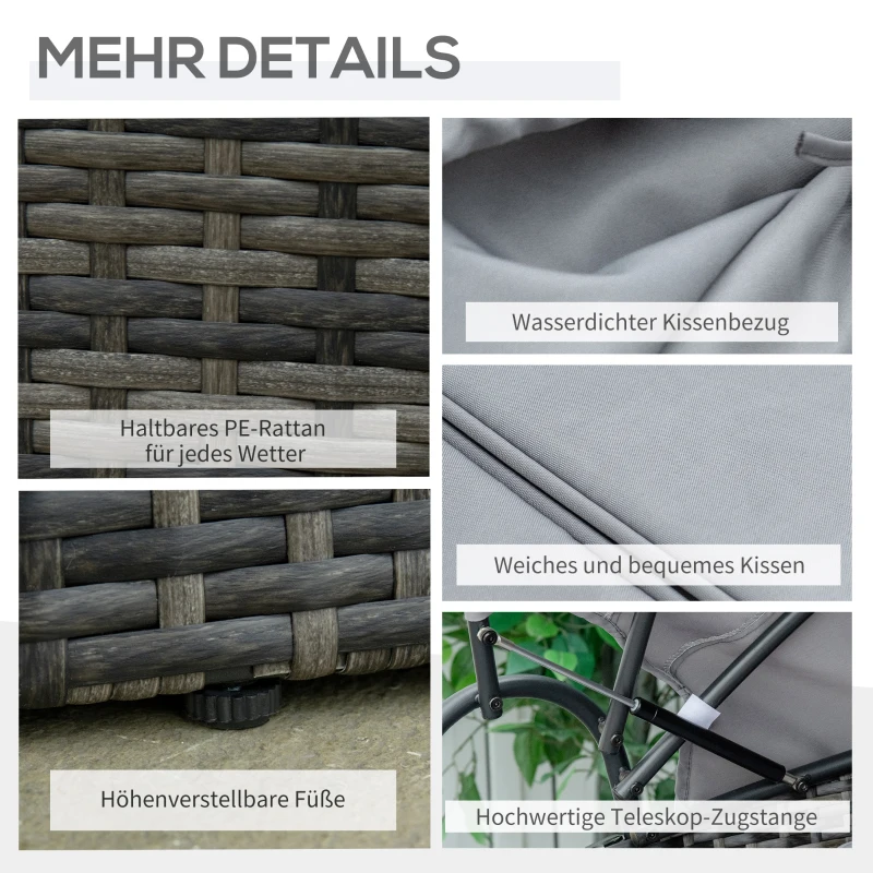 Outsunny Sonneninsel, teilbar in 2 Sofas, verstellbarer Sonnenschutz, Rattanoptik, Grau, 1,7 x 1,8 x 1,5 m